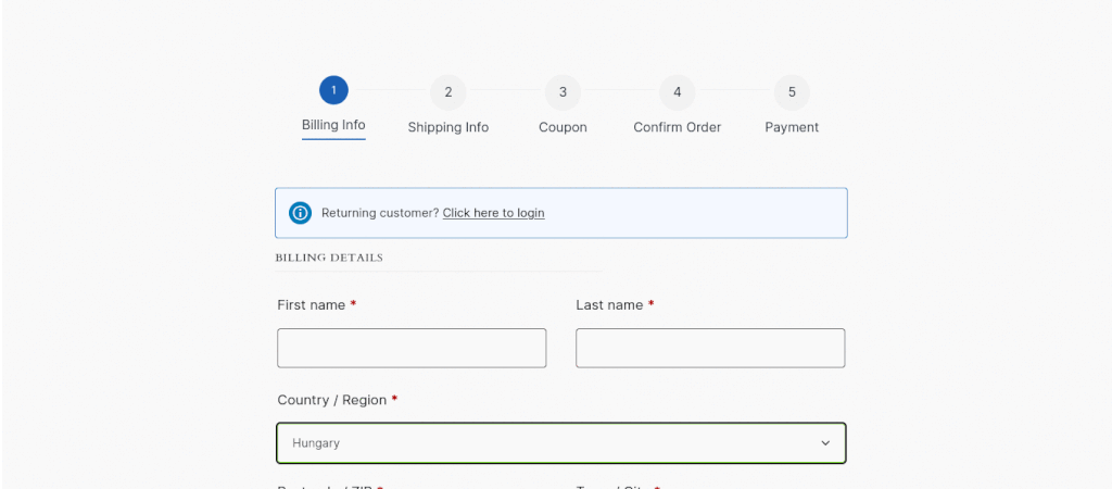 Animated GIF showing a customer attempting to skip checkout steps and being shown a sequential navigation warning message.
